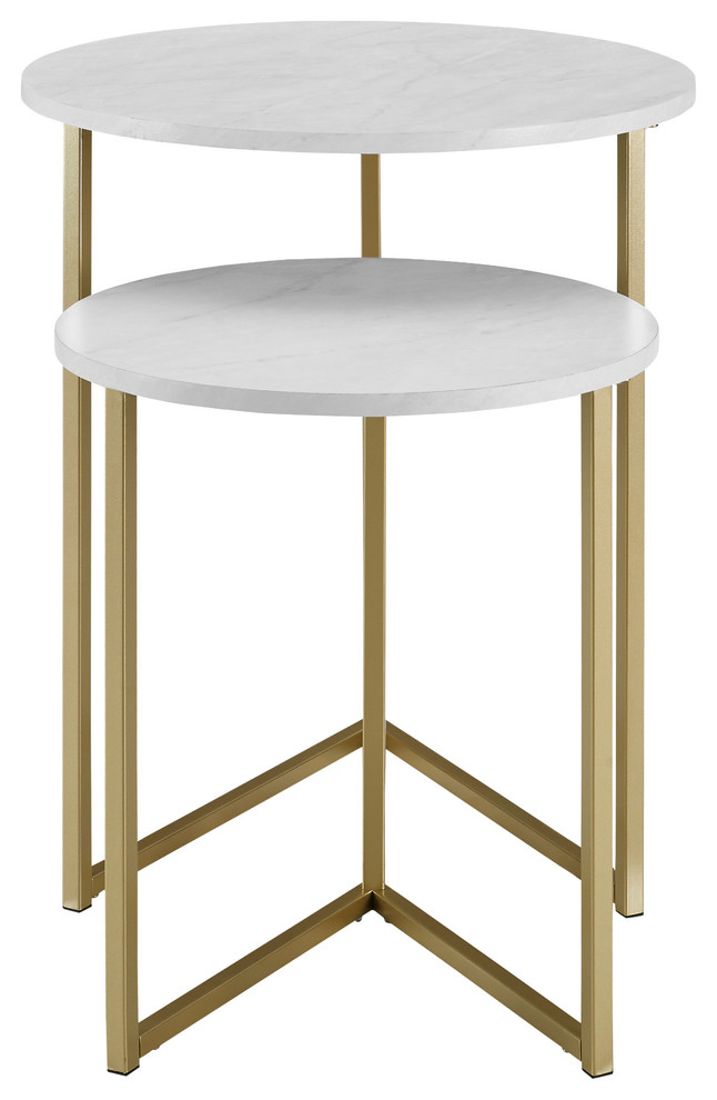 2 Piece V Leg Nesting Side Tables  White Faux Marble/Gold   Contemporary   Coffee Table Sets   by Walker Edison  Houzz