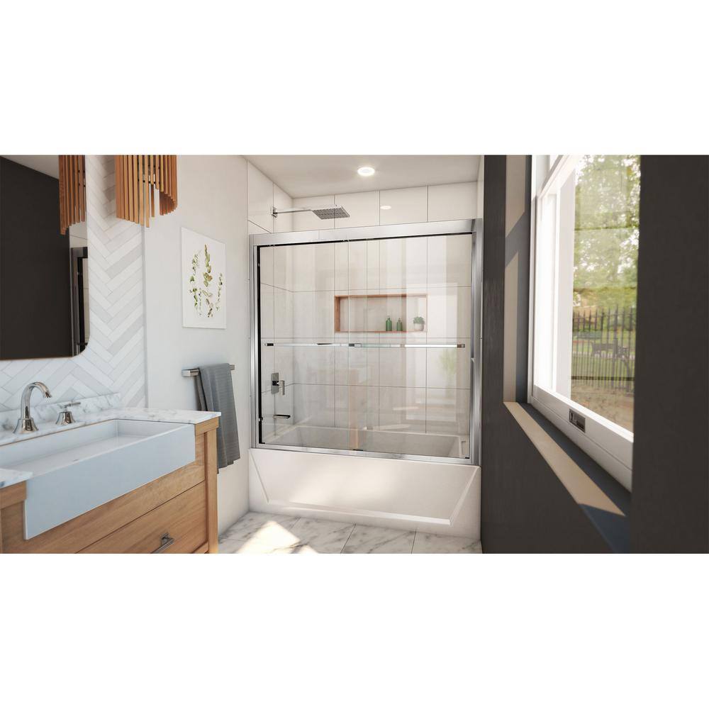 DreamLine Duet Plus 55- 59 in. W x 58 in. H Sliding Semi Frameless Tub Door in Chrome SHDR-1860580-01