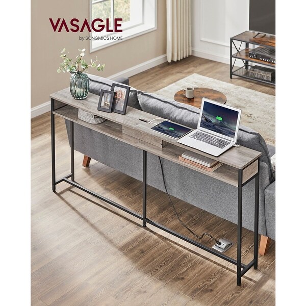 Narrow Console Table - 70.9 Inch Sofa Table with 2 Outlet and 2 USB Ports， Long Entryway Table， Home Office or Living Room