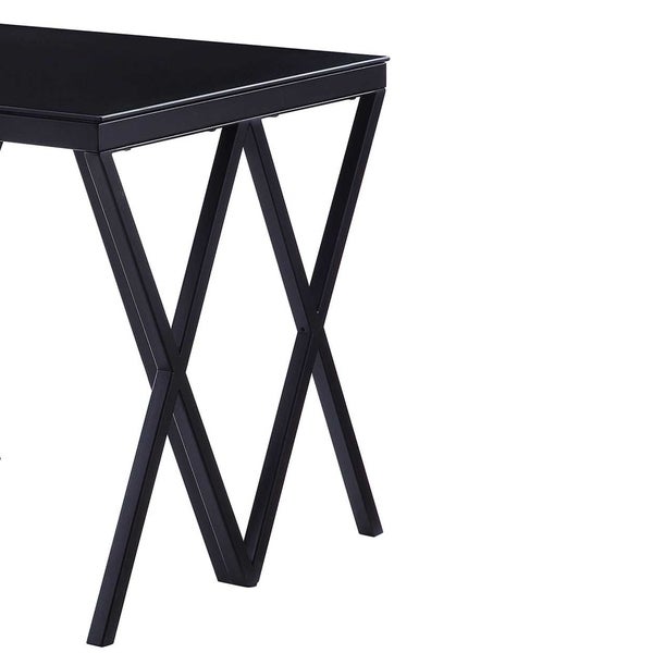 Contemporary Style Metal End Table with Geometric Base， Black