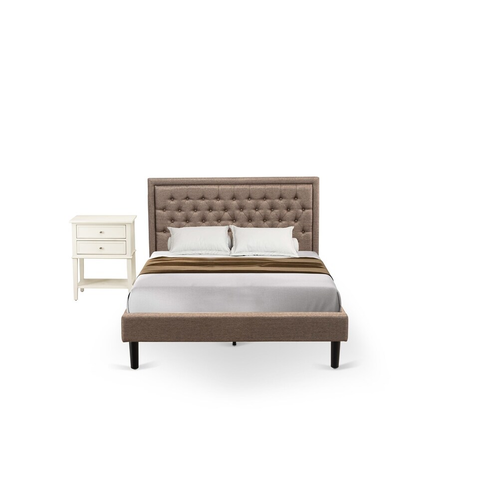 East West Furniture Queen Bedroom Set   Queen Bed Dark Khaki Headboard with Night Stand   Black Finish Legs(Pieces Option)