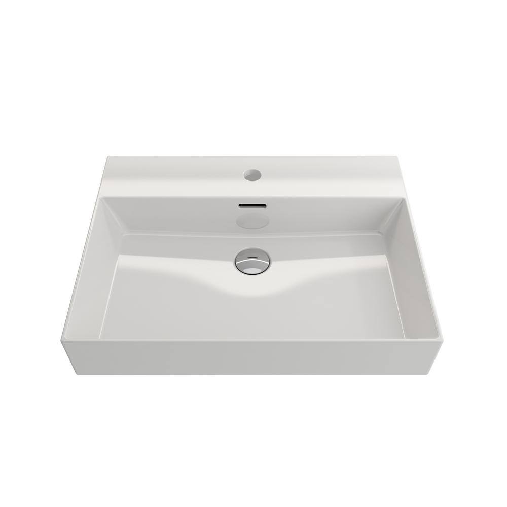 BOCCHI Milano Wall-Mounted White Fireclay Bathroom Sink 24 in. 1-Hole with Overflow 1376-001-0126