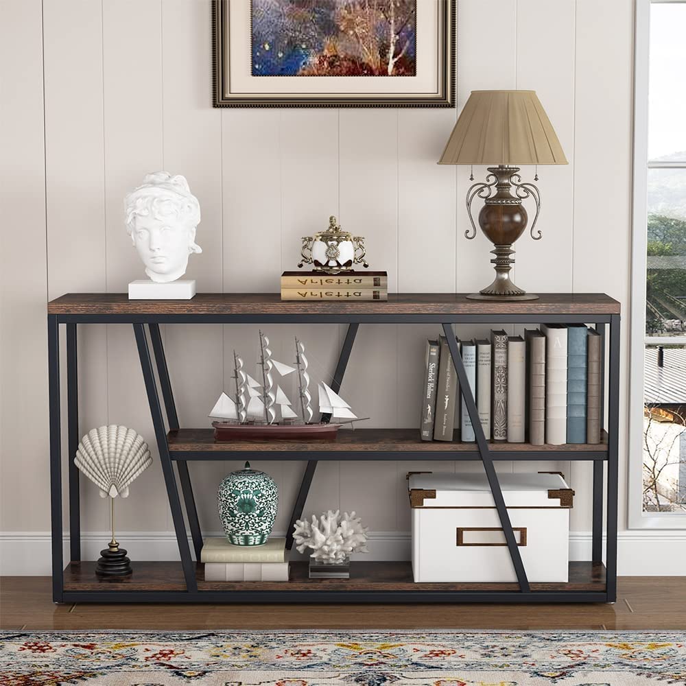 3-Tier Console Table, Industrial Sofa Entryway Table with Open Shelves