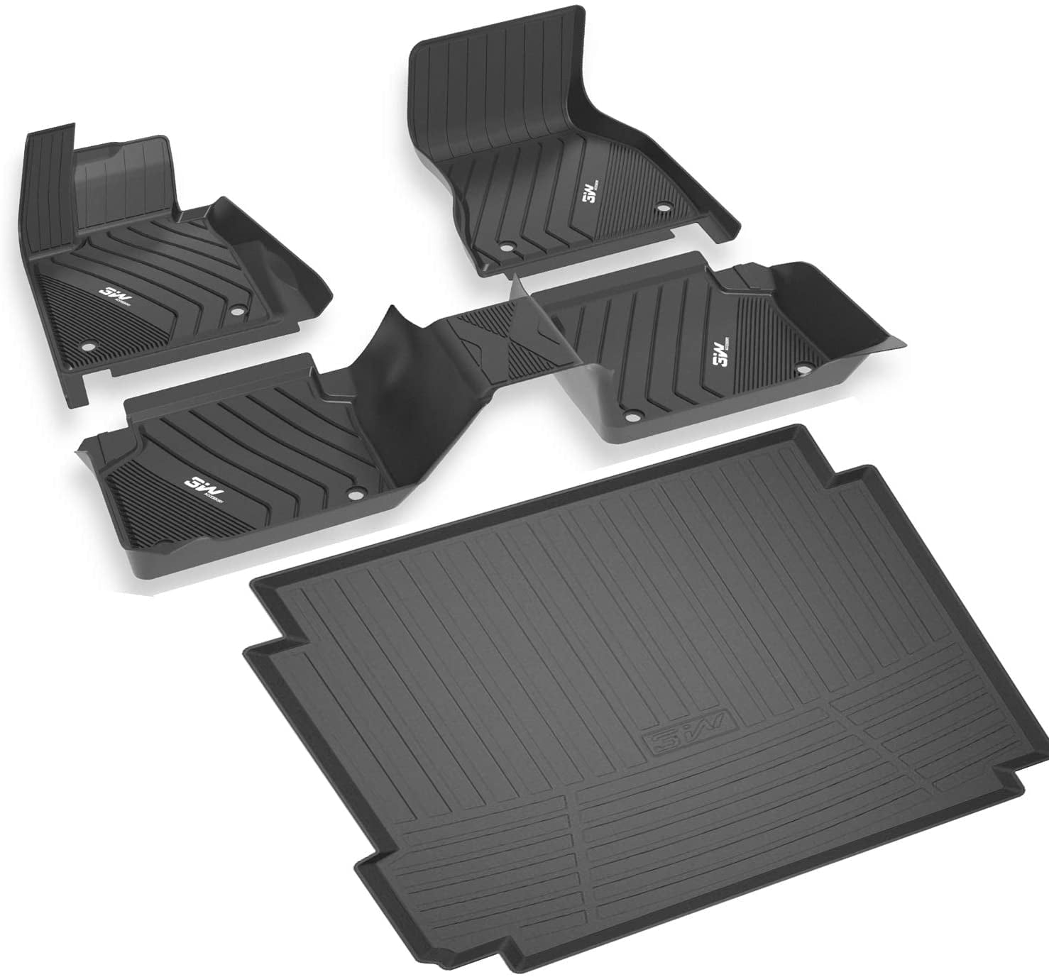 3W Floor MatsandCargo Liner for BMW X5 (2019-2023) TPE All Weather Custom Fit Floor LinerandCargo Mats for BMW X5 40i，50i，45e，M50i，M(Only for 5 Passenger Seat)， Black