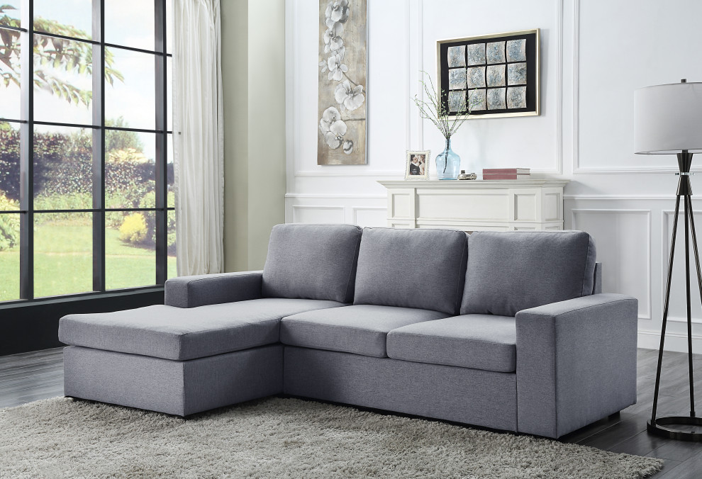 Newlyn Light Gray Linen Reversible Sectional Sofa Chaise   Transitional   Sectional Sofas   by Lilola Home  Houzz