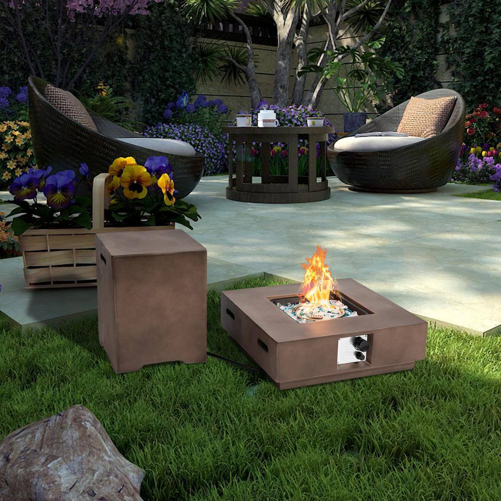 Tunearary 50000BTU Brown Outdoor Concrete Fire Pit Table with Propane Tank Cover W853HZPS00004