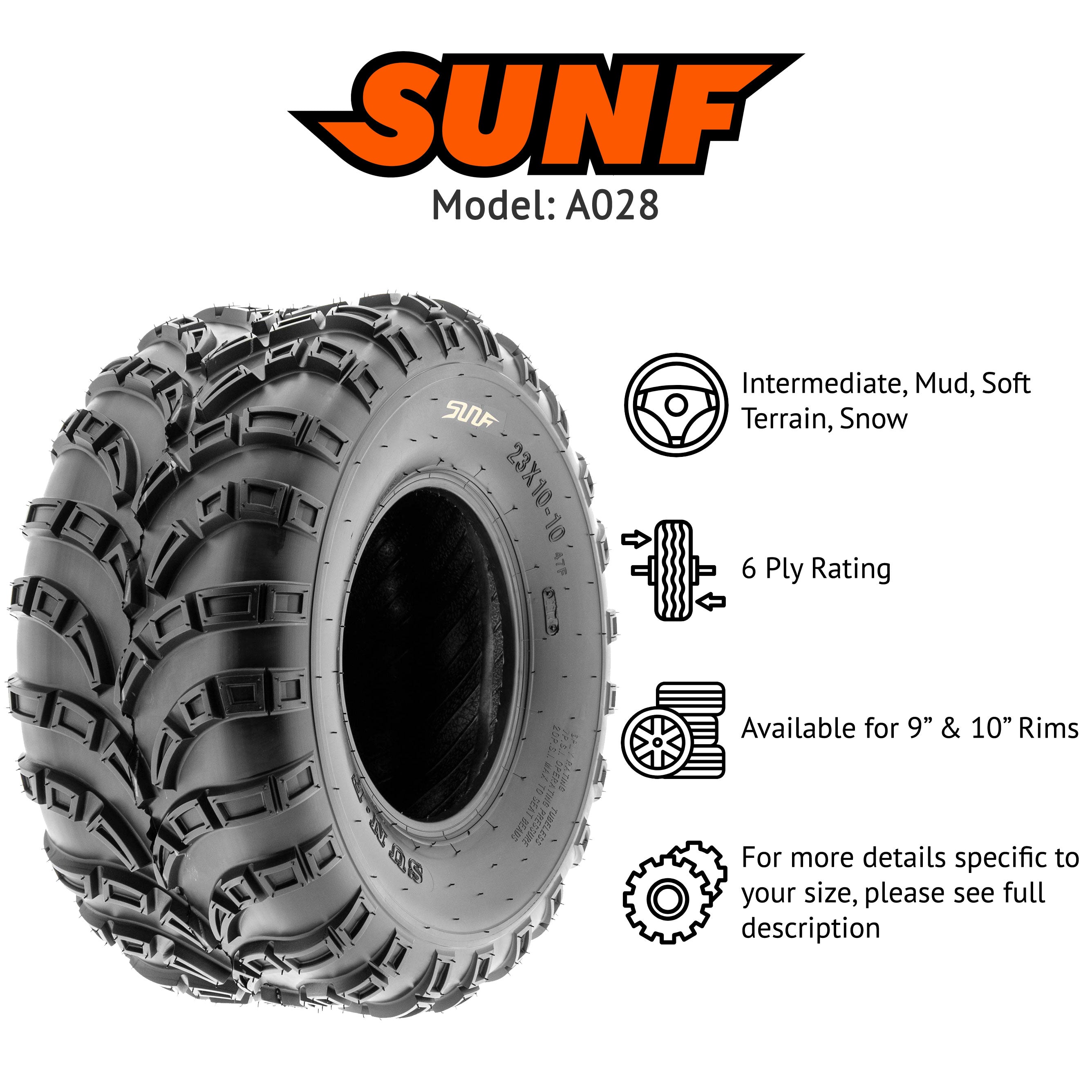 SunF ATV Tires A028 22x10-10 22x10x10 6 PR (Single)