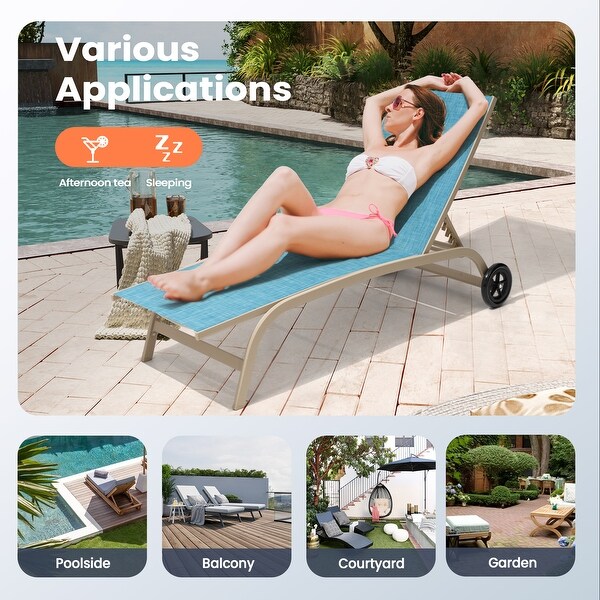 Pellebant 2PCS Outdoor Adjustable Chaise Lounge Chair with Wheels