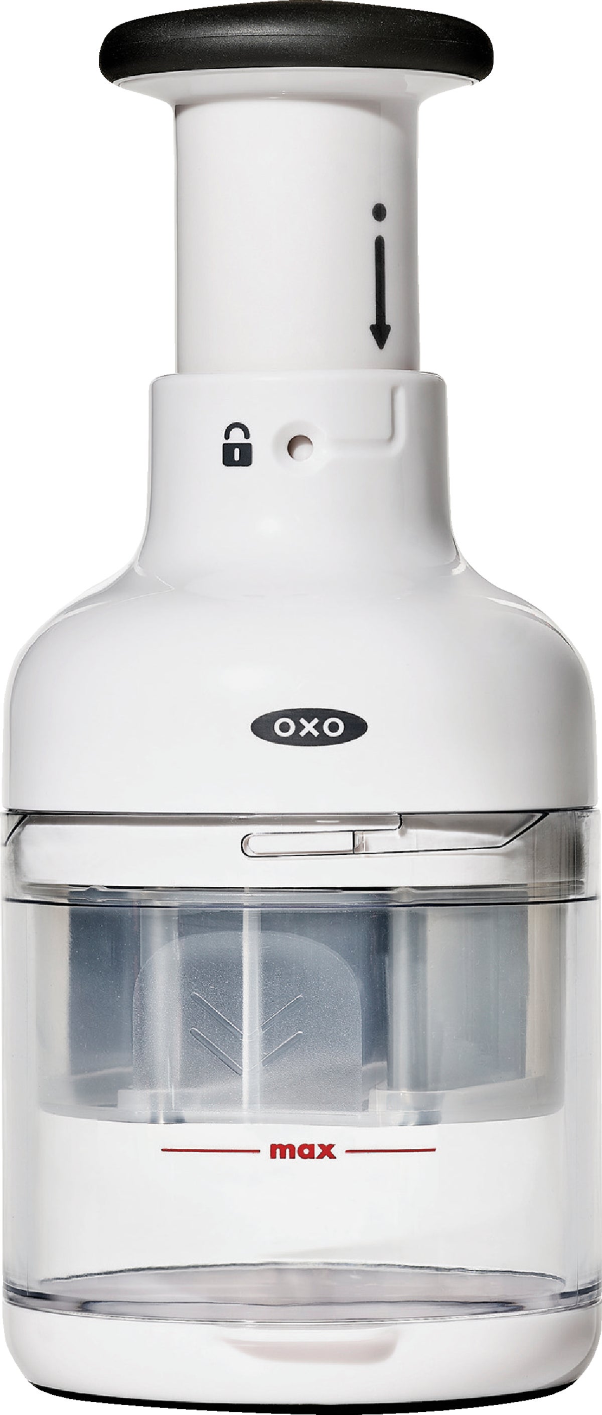 OXO Good Grips Food Chopper Locked 4  W X 7.4  H. Unlocked 8.8  H 1 Cup White