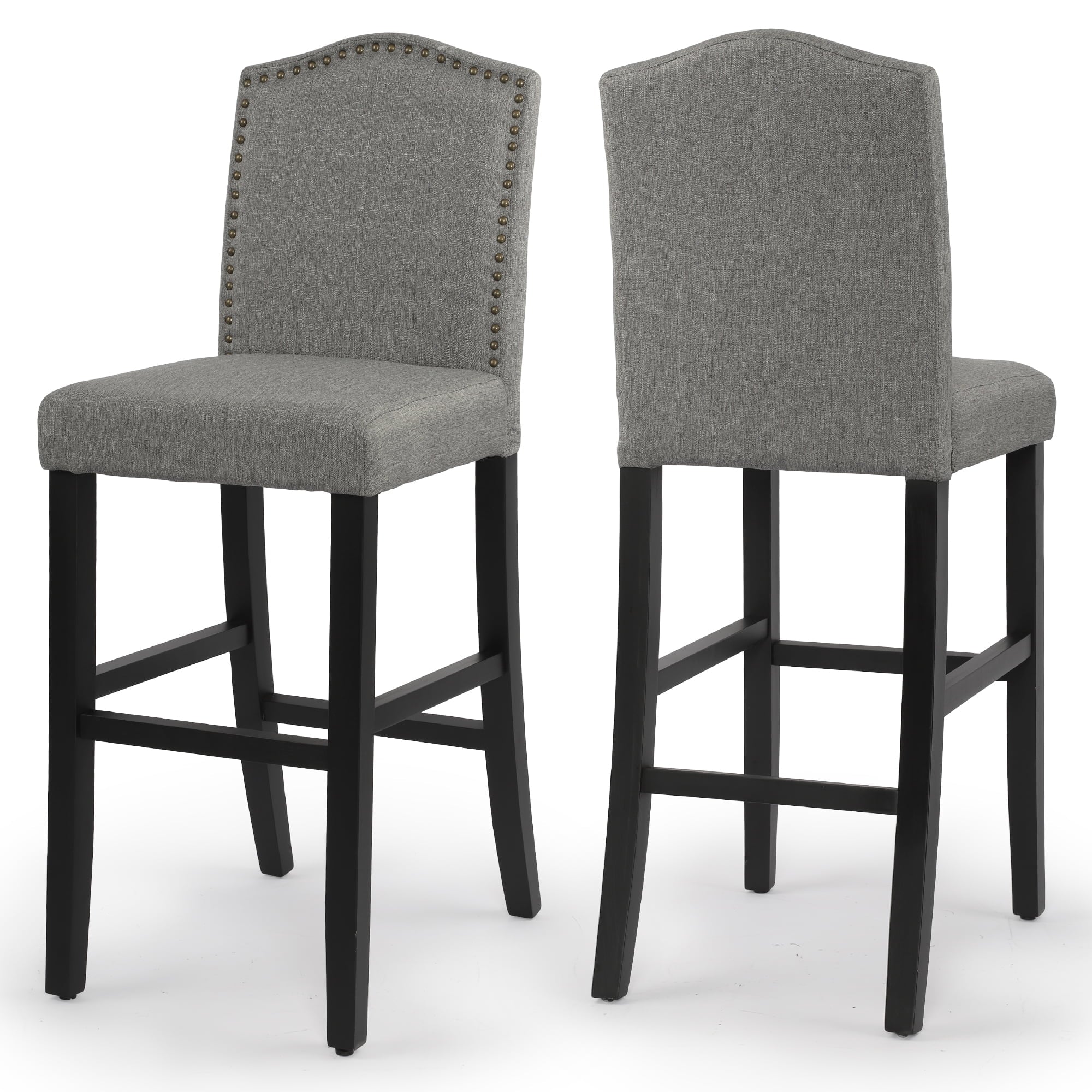 Fabric Upholstered Gray Counter Height Dining Chair with Nailhead Trim，Set of 2