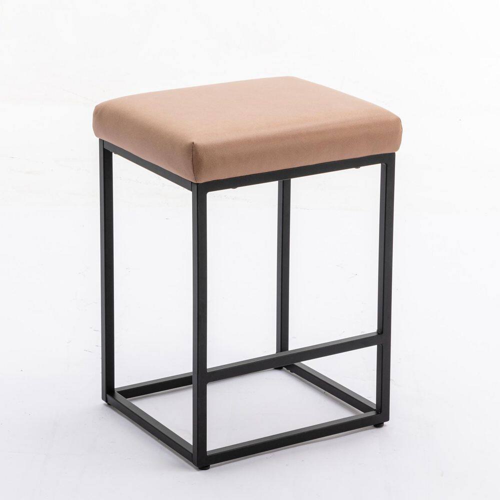 FORCLOVER 24 in. Brown Backless Metal Bar Stool with Foam Seat (2 Set of Included) AAF-186BR