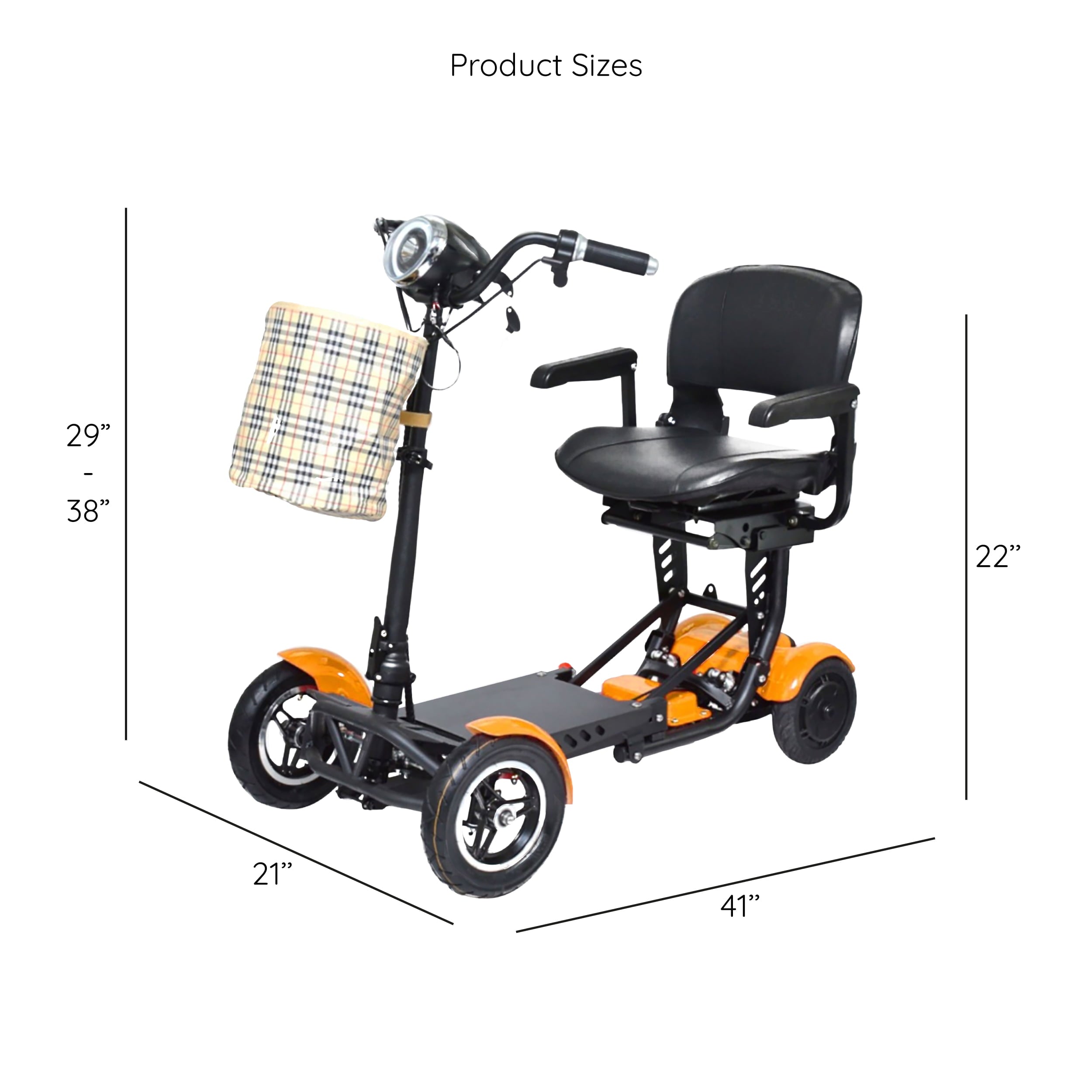 Compact Electric Mobility Scooter, Adjustable Wide Seat Armrests Handlebar