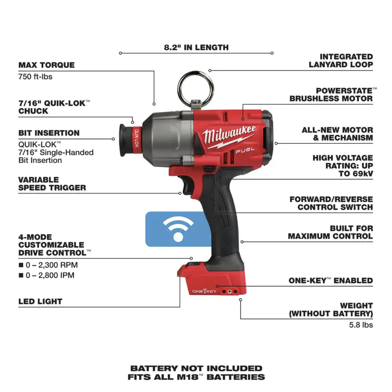 Milwaukee M18 Fuel ONE-KEY 18V Lithium-Ion Brushless Cordless 7/16 in. Hex High Torque Impact Wrench (Tool-Only)