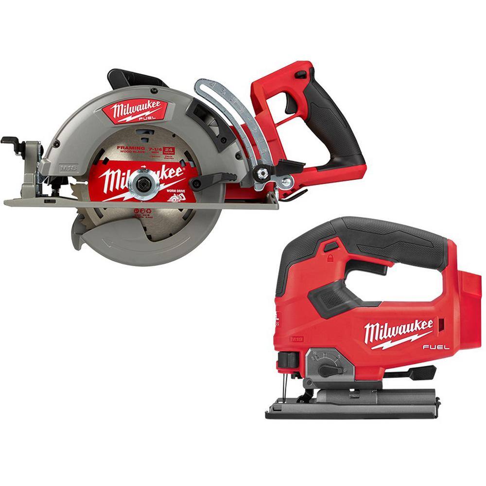 MW M18 FUEL 18V Lithium-Ion Cordless 7-14 in. Rear Handle Circular Saw with M18 FUEL Jig Saw 2830-20-2737-20