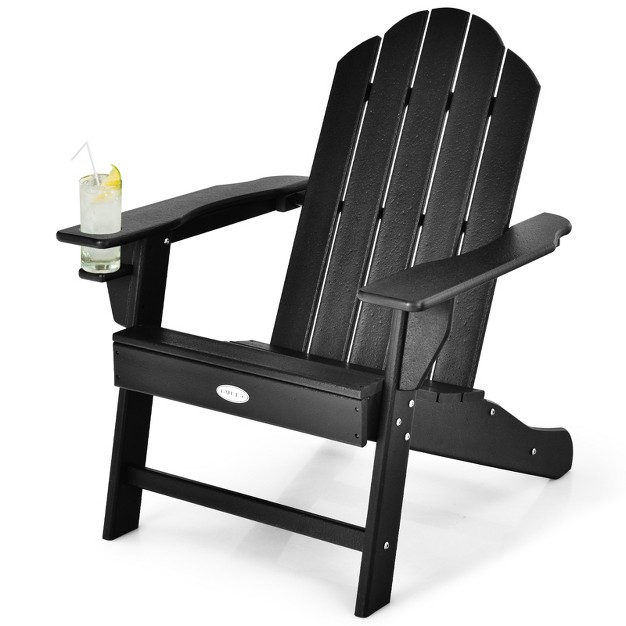 Tangkula Adirondack Chair Outdoor With Cup Holde Weather Resistant Lounger Chair For Backyard Garden Patio And Deck Black grey turquoise white