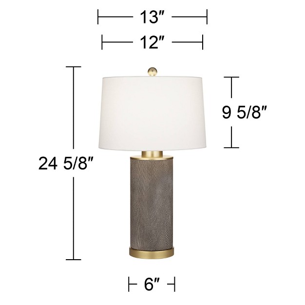 High Modern Glam Luxe Table Lamps Set Of 2 Gold Textured Gray Finish Ceramic White Shade Living Room Bedroom Bedside