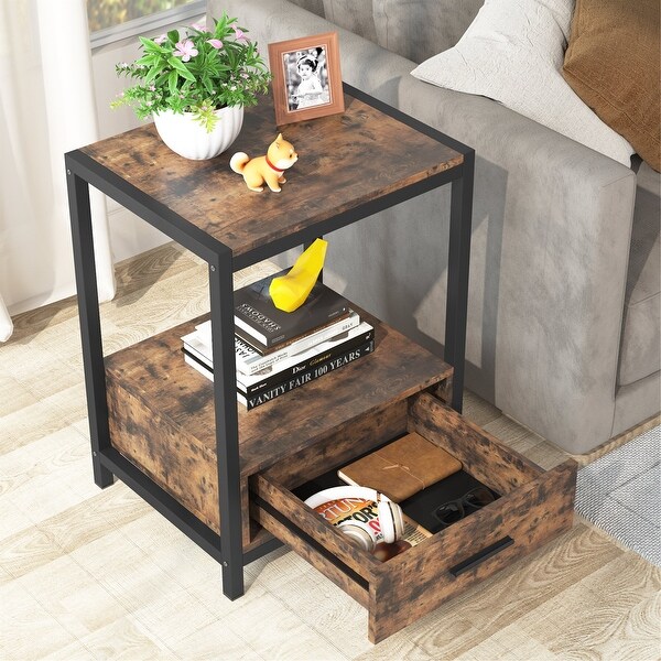 Nightstands，Bedside Table End Table Side Table with Drawers and Storage Shelf - - 33503761