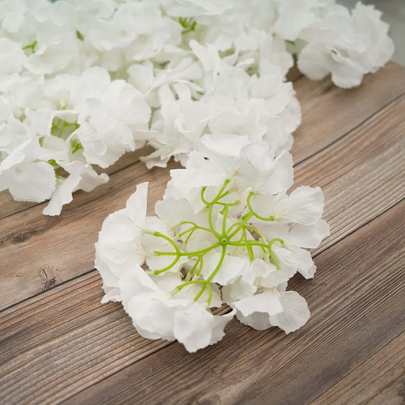 10 Flower Head and Stems White Artificial Satin Hydrangeas, DIY Arrangement