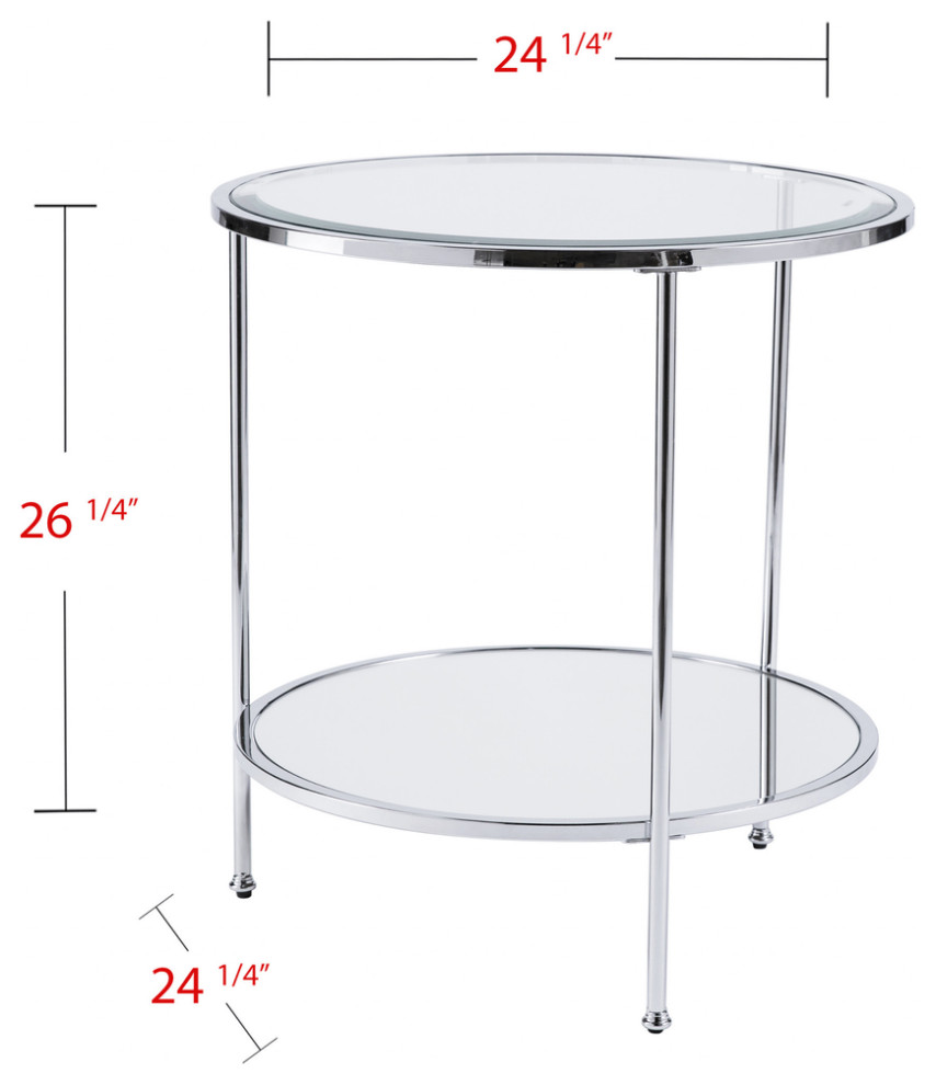 26 quotChrome Glass And Iron Round Mirrored End Table With Shelf   Contemporary   Side Tables And End Tables   by HomeRoots  Houzz