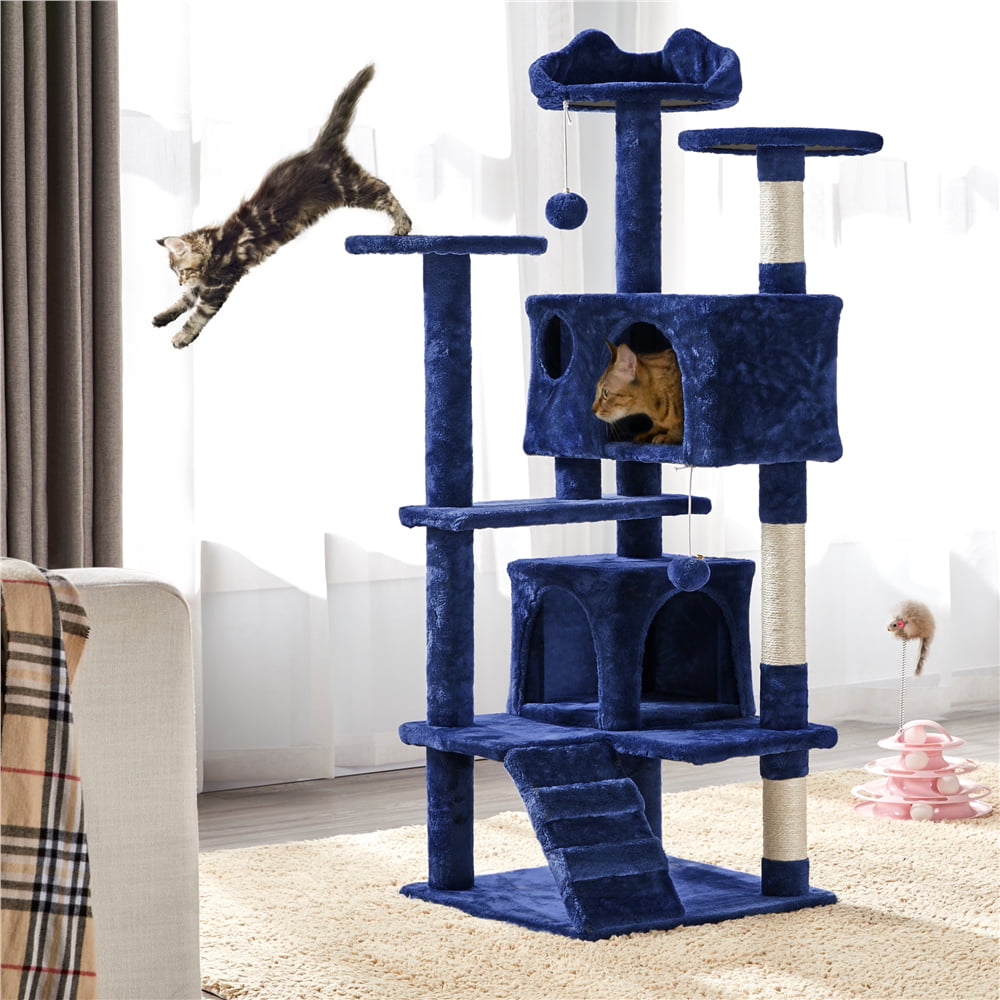 Topeakmart  54.5'' Cat Tree Condo Kitten Tree Tower Cat Kitten Scratching Tree Navy Blue