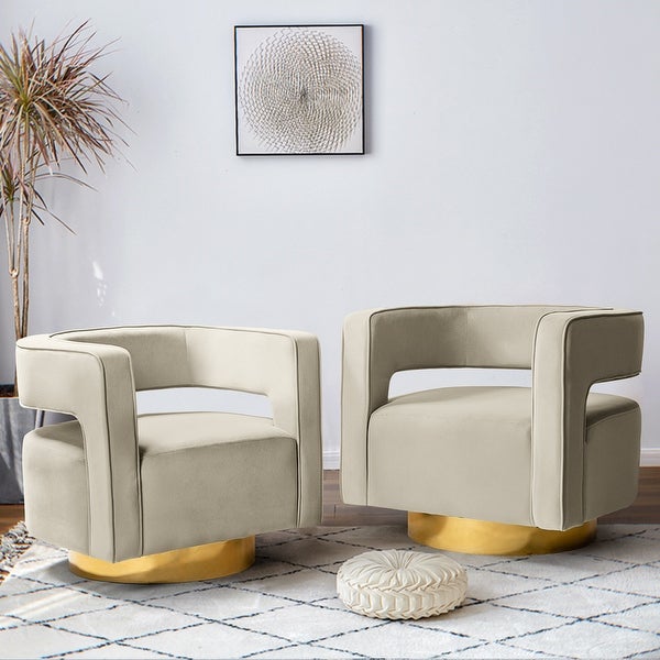 Carisa Modern Upholstered Swivel Open-Back Barrel Chair with Golden Base Set Of 2 by HULALA HOME