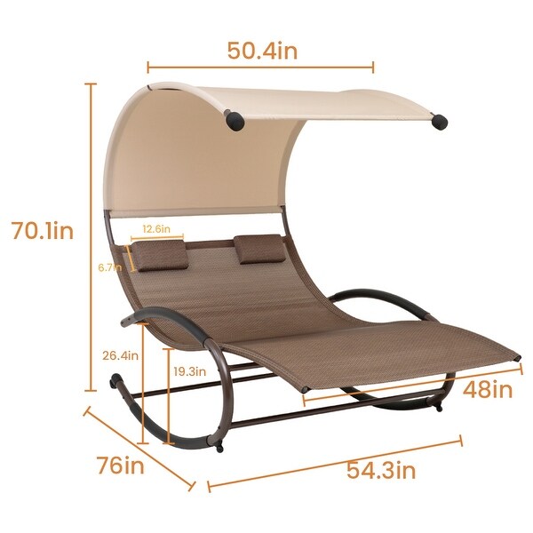 Outdoor Double Chaise Lounge Chair Rocking Lounger with Sunshade Canopy