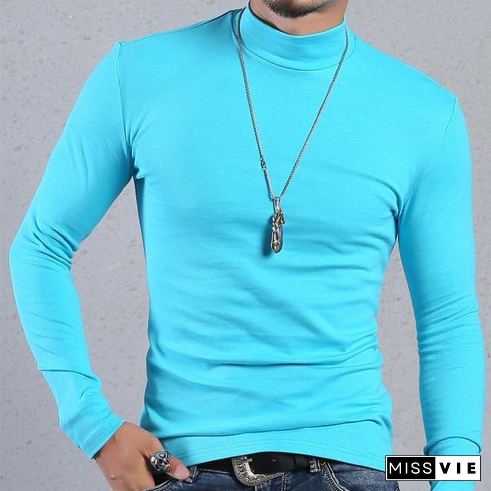 Half Turtleneck Men T-Shirt Casual Long Sleeve T Shirt Men Plus Size 6XL Fitness Tight Tee Shirt Men