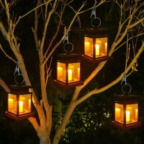 [4-Piece] EpicGadget Outdoor Hanging Solar Lights Waterproof LED Lamp Flickering Flameless Candles Lights Decorative Lantern Lighting for Garden， Backyard， Lawn， Patio， Table， Pathway Decorations