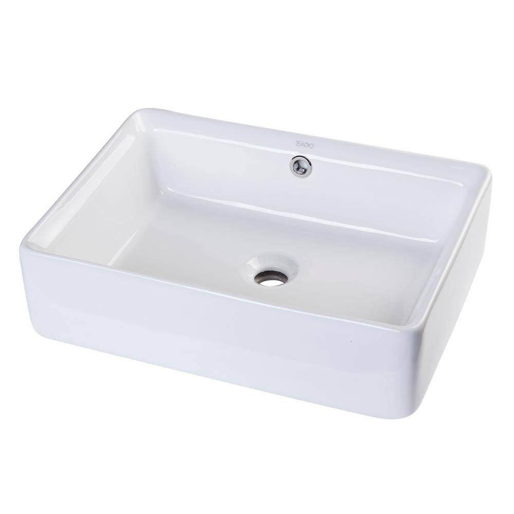 EAGO Rectangular Ceramic Vessel Sink in White with Overflow Cover BA131