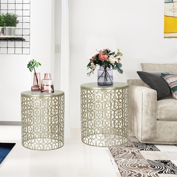 Adeco Set of 2 Round Nesting Side End Table Set - Set of 2