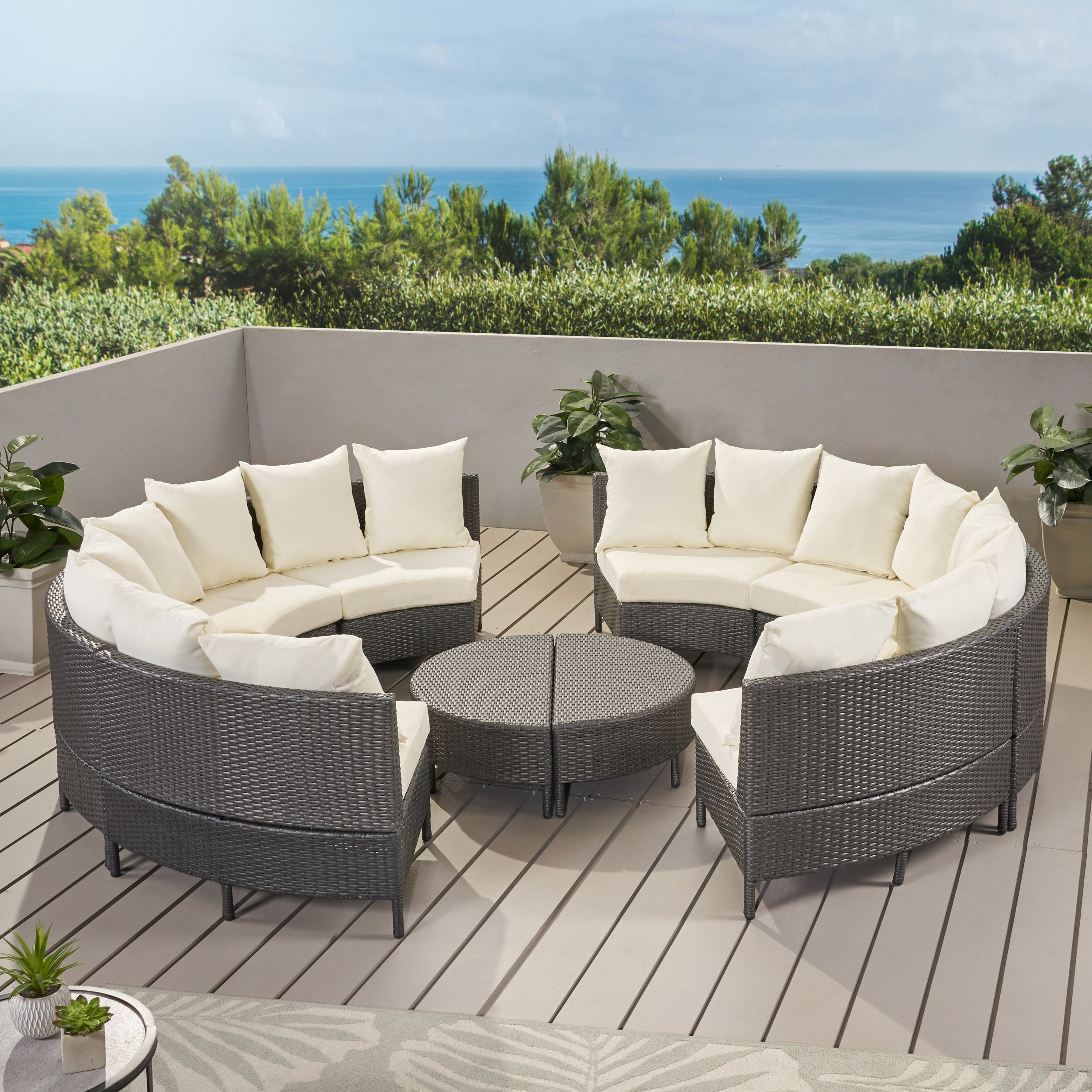 Alacati 10Pc Outdoor Wicker Sofa Set w/ Cushions