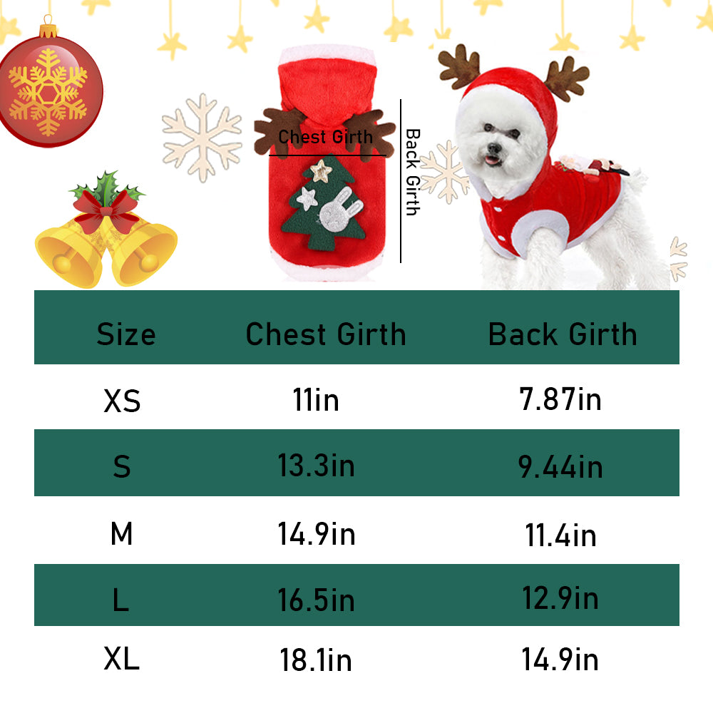 Ugerlov Dog Christmas Costumes， Pet Cold Weather Dog Christmas Costumes Coat， Puppy Santa Claus Reindeer Outfit Winter Hoodie Warm Vest Clothes XS