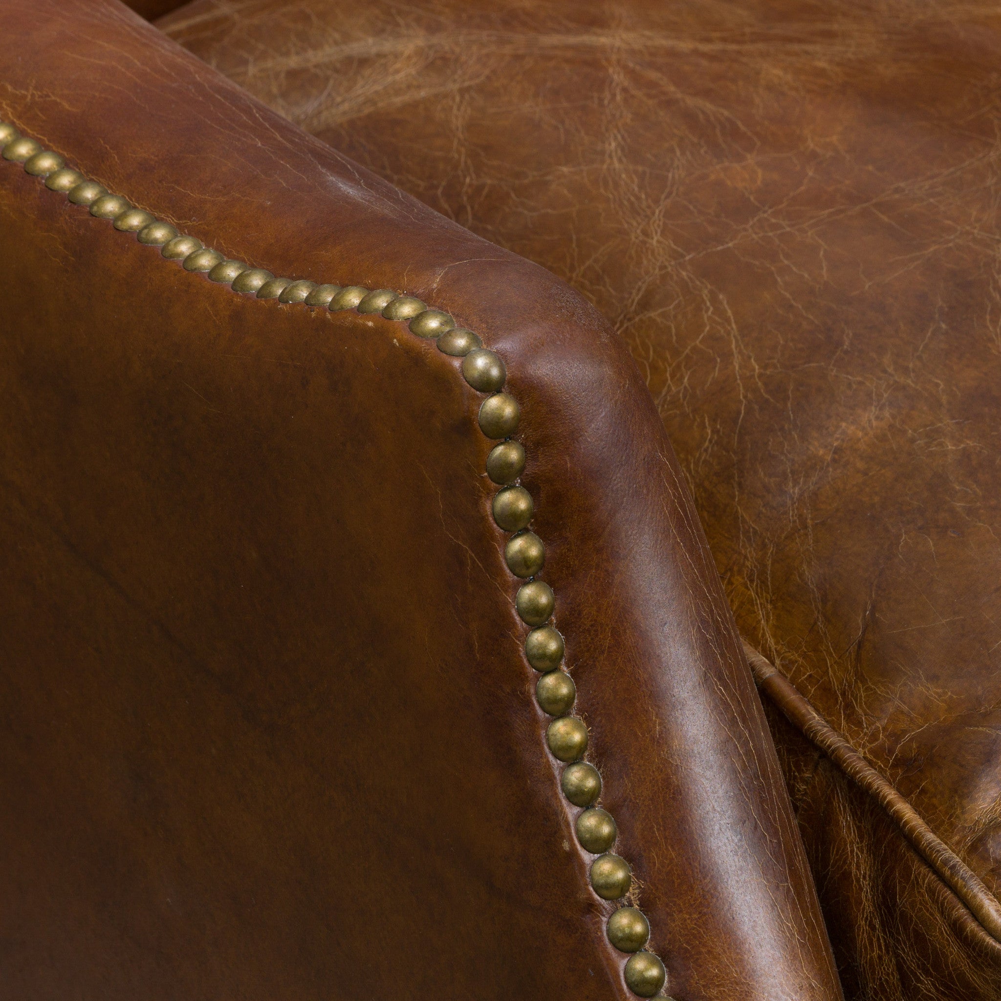 Napier Brown Top Grain Leather Upholstered Club Chair with Nailhead Trim