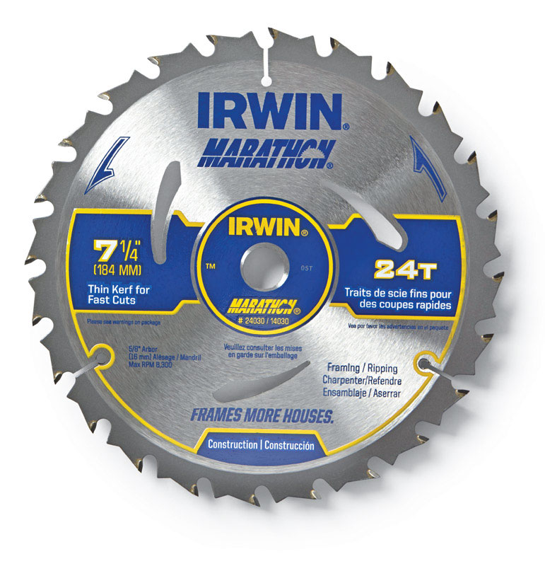 Irwin Marathon 7-1/4 in. D X 5/8 in. Carbide Circular Saw Blade 24 teeth 1 pk