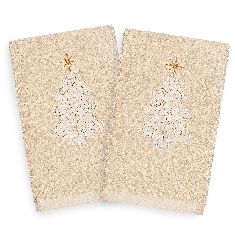 Linum Home Textiles 2-pack Christmas Scroll Tree Embroidered Hand Towel Set