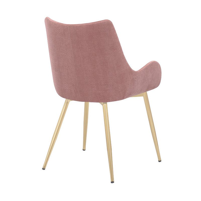 22 Inch Fabric Upholstered Dining Side Chair， Sloped Arms， Metal Legs， Pink