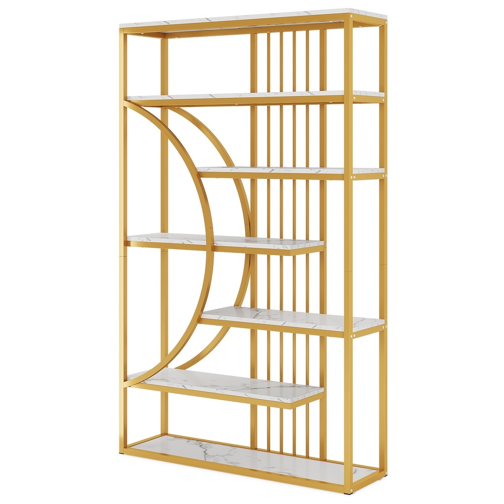 71 inch Tall Etagere Bookcase Bookshelf with Half moon Design for Home Office