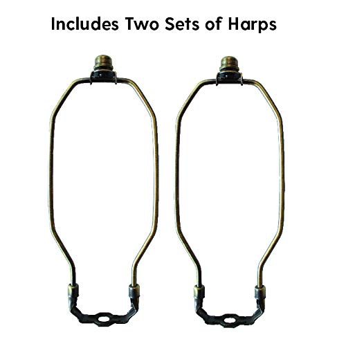 Lamp Harp Kit - 9 Inch Long Antique Brass Harp Lamp Shade Attachment - Complete Lamp Harp Set Includes Harp, Saddle and Finial - Lampshade Holder Attachments for Table and Floor Lamps (