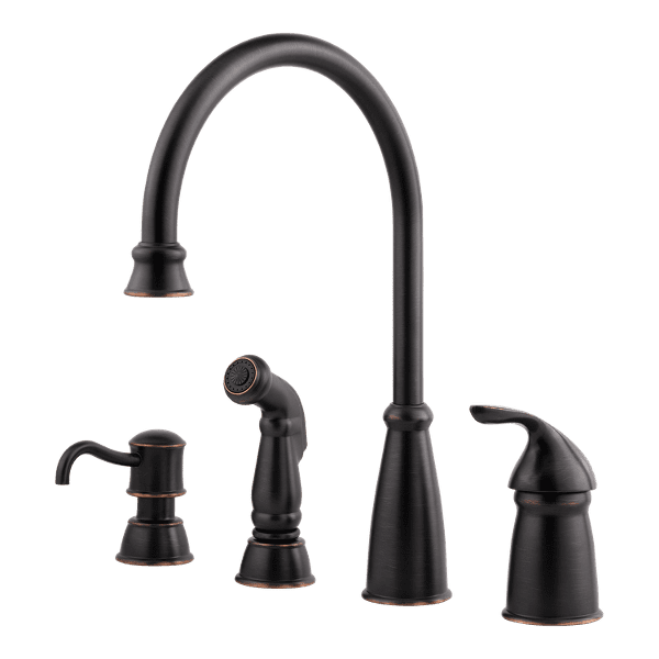 Avalon 1-Handle Kitchen Faucet with Side Spray and Soap Dispenser in Tuscan Bronze