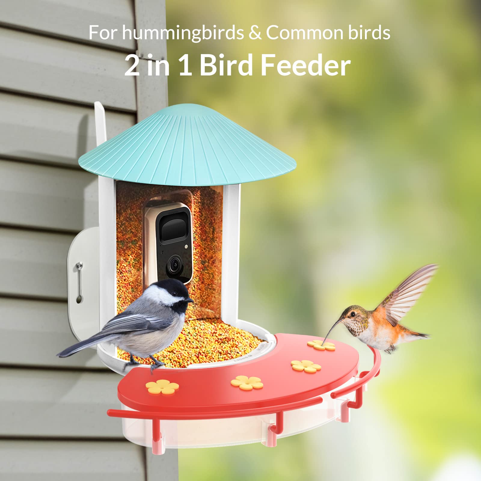 Smart Hummingbird Feeder with Camera for Outdoor Hummingbird Watching， Solar Powered Hummingbird Nectar Feeder with Ant Moat Leak-Proof， 2 in 1 Feeders， Ideal Bird Gift for Hummingbird Lovers， Red