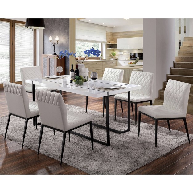 7pc Mcguffey Contemporary Dining Table Dining Set White black ivory Mibasics