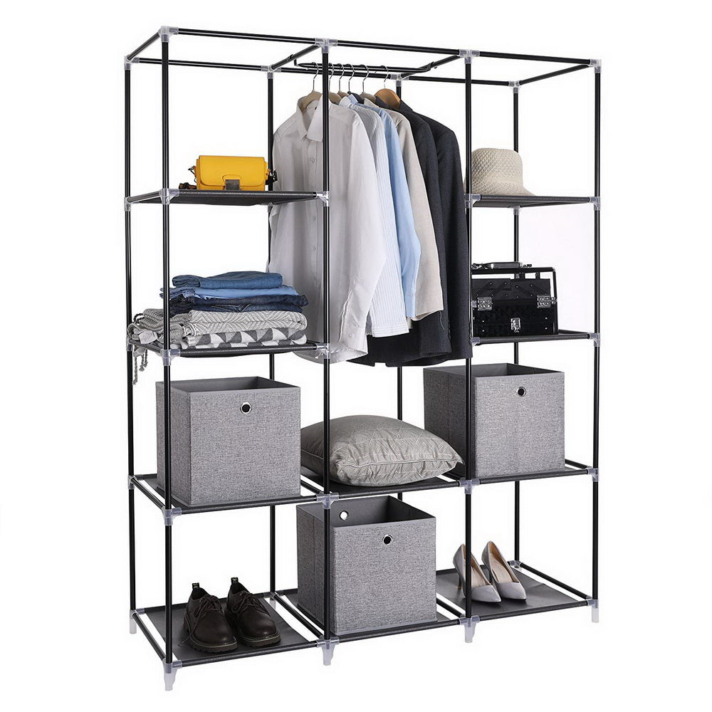 UBesGoo 10 Shelves Portable Closet Wardrobe Non-woven Fabric Clothes Rack, Black