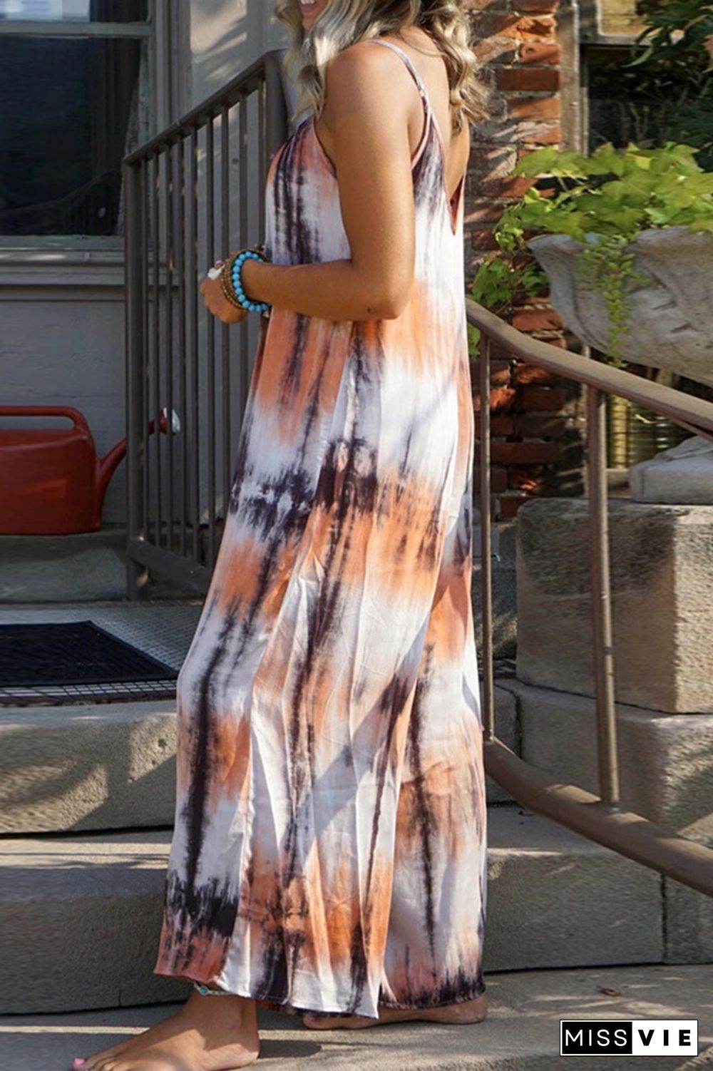 Casual Patchwork Tie-Dye Spaghetti Strap Straight Dresses(7 Colors)