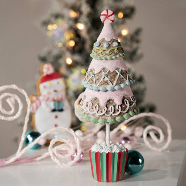 Pink Frosted Waffle Cone Christmas Cupcake Tree Figurine