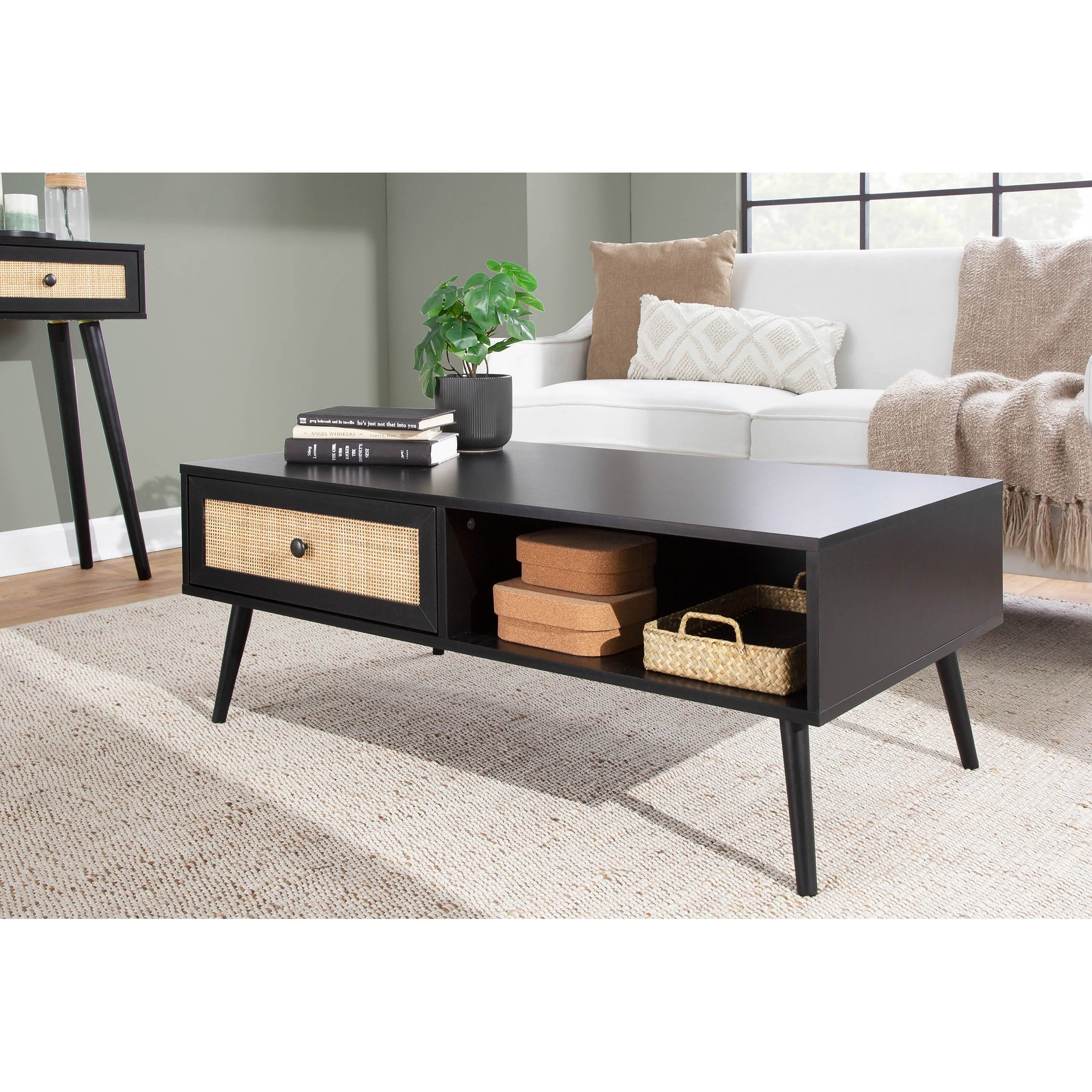 Ailani Coffee Table with Rattan Accent