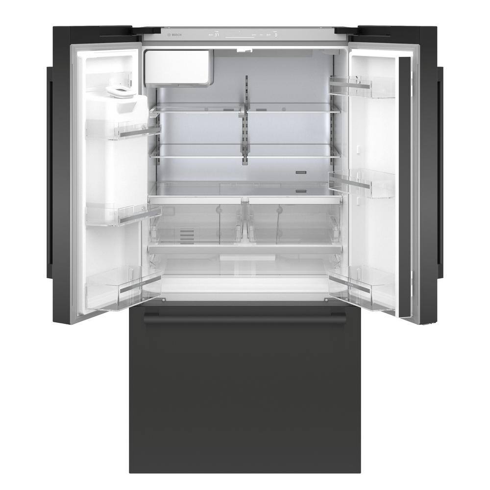 Bosch 500 Series 26 cu ft 3-Door French Door Refrigerator in Black Stainless Steel with Ice and Water Freezer Standard Depth B36FD50SNB