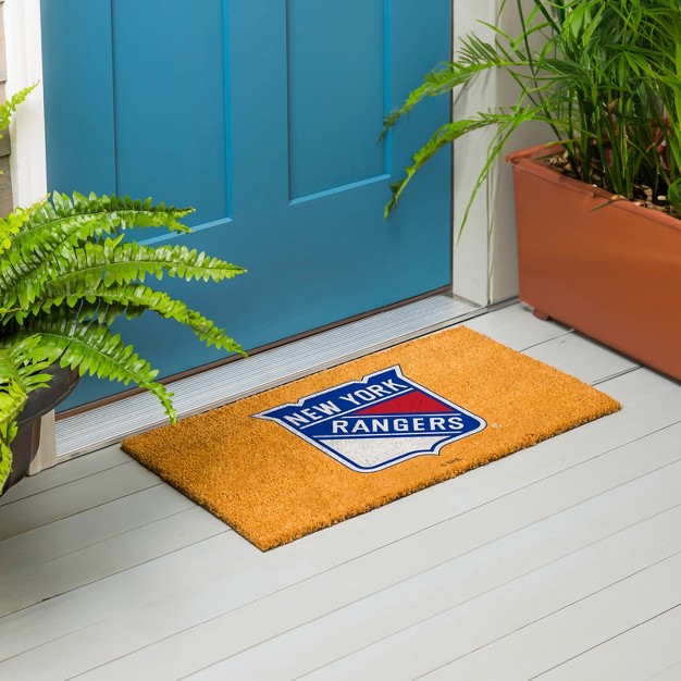 Evergreennhlnew York Rangers Logo Natural Coir 28 X 16 Inches Indoor Outdoor Doormat