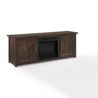 CROSLEY FURNITURE Camden Dark Walnut 58 in. Low Profile TV Stand with Fireplace Fits 60 in. TV with Cable Management KF100558DW