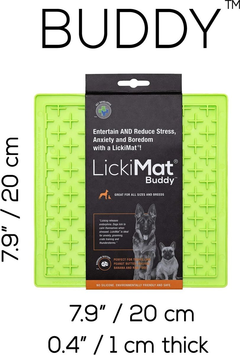 LickiMat Classic Buddy Slow Feeder Dog Lick Mat， Green