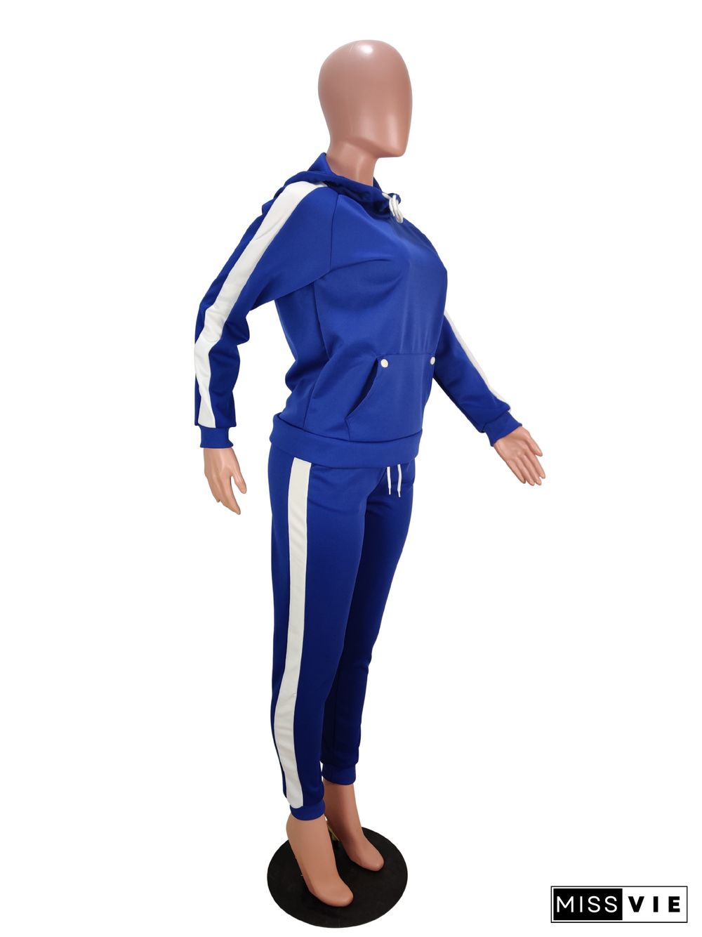 Women Side Stripe Hoodie Sweatshirt Top Pants Sports Jogging Suit